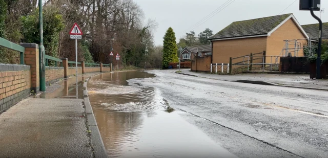 Main street in village closed