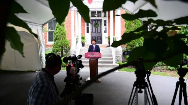 Trudeau speaking at Rideau Cottage in 2021