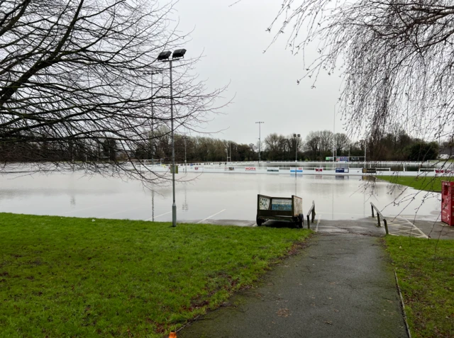 An image of Derby Rugby Club under water