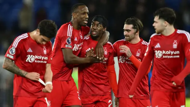 Willy Boly and Anthony Elanga of Nottingham Forest celebrate