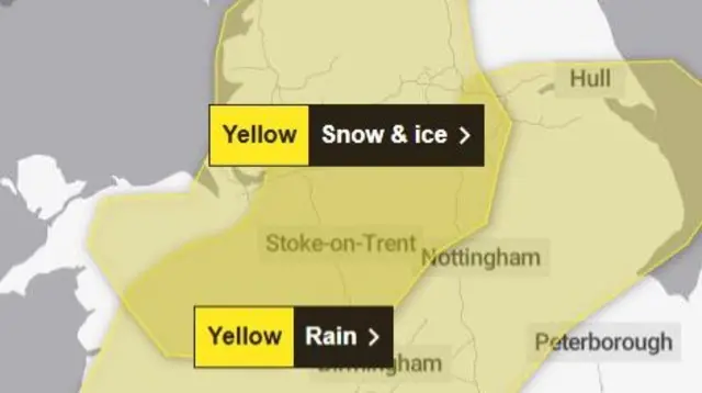 Yellow shaded areas on a map indicate warning areas