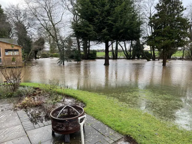 A flooded garden in Derby