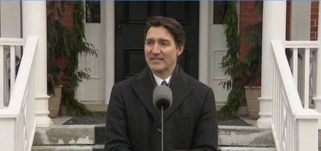 Justin Trudeau holds a press conference outside Rideau Hall