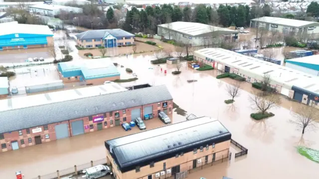 A flooded industrial park in Loughborough