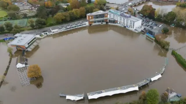 The New Road cricket ground in Worcester, home of Worcestershire County Cricket Club, flooded in November