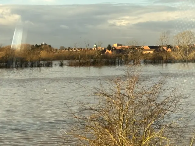 Floods with Loughborough in the background