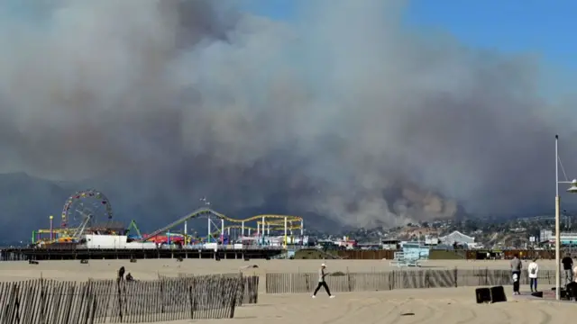 Smoke seen over the Santa Monica pier