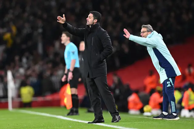 Mikel Arteta, Manager of Arsenal, gestures