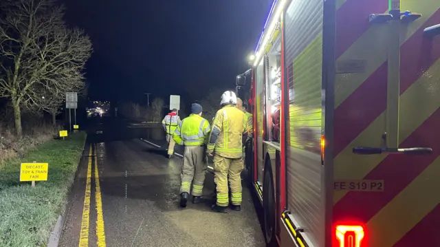 Fire crews in Mountsorrel near floodwaters