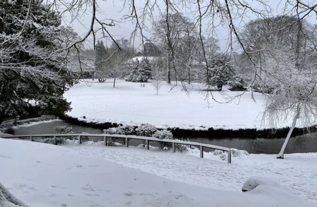 Snow has blanketed part of a park in Buxton in Derbyshire.