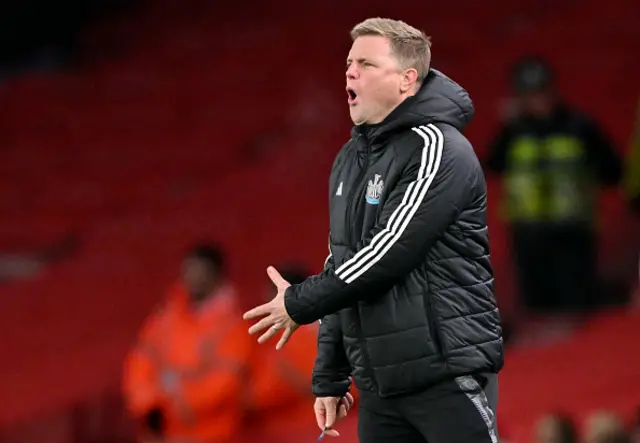 Newcastle United's English head coach Eddie Howe reacts