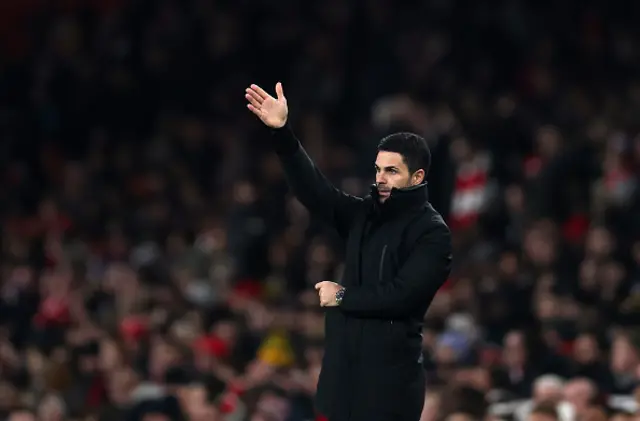 Mikel Arteta, Manager of Arsenal, gestures