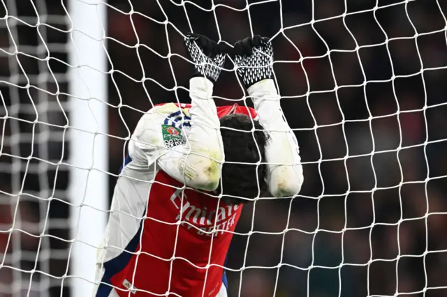 Kai Havertz holding on to the netting