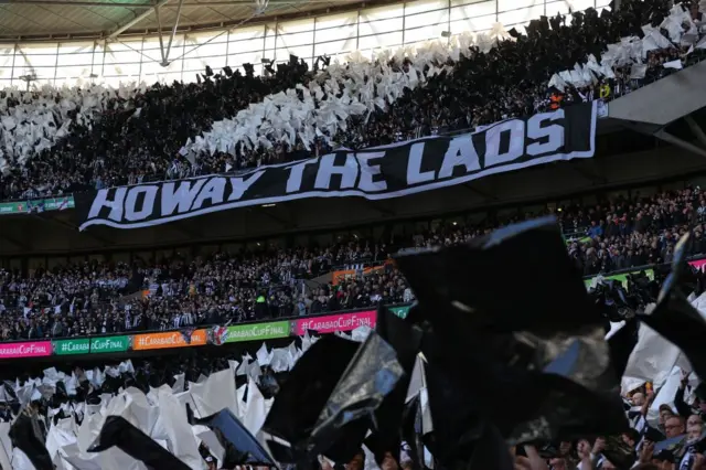 Banner saying 'Howay the lads' at Wembley Stadium