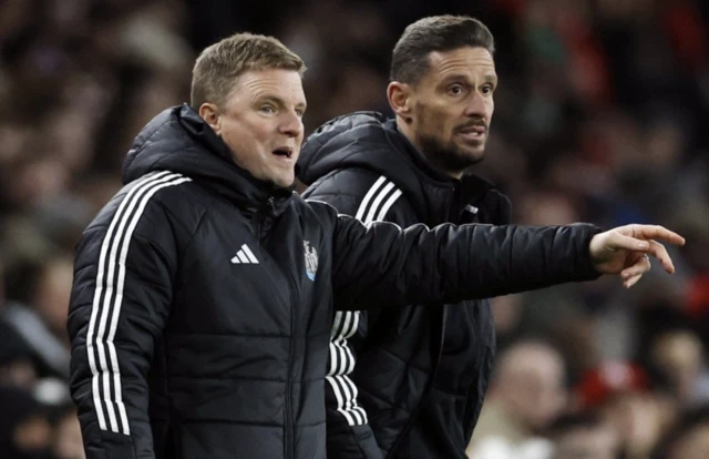 Newcastle United manager Eddie Howe and Newcastle United assistant manager Jason Tindall