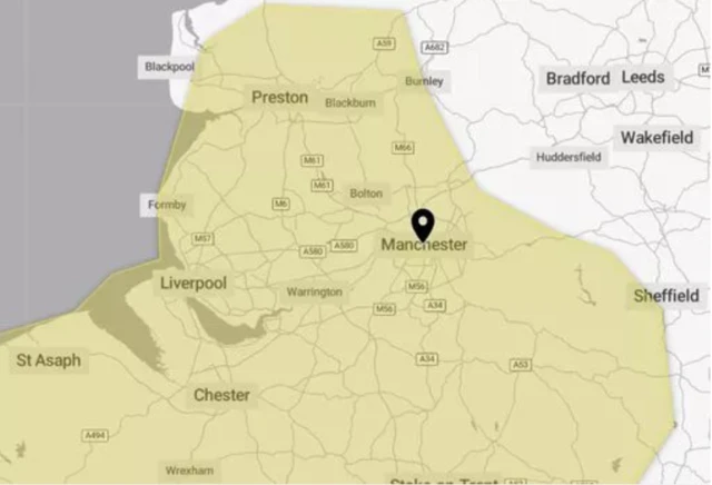 A map of the Met Office's yellow warning