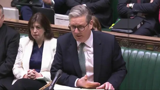 Starmer stands at the dispatch box in the House of Commons