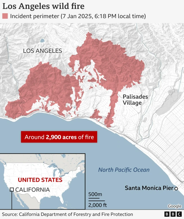 Map of Palisades fire