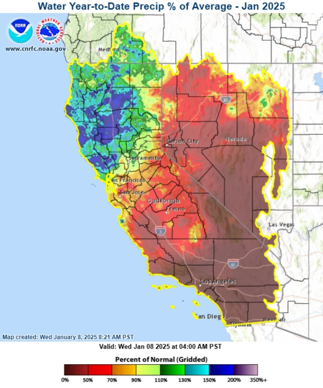 Map showing precipitation in Califorina