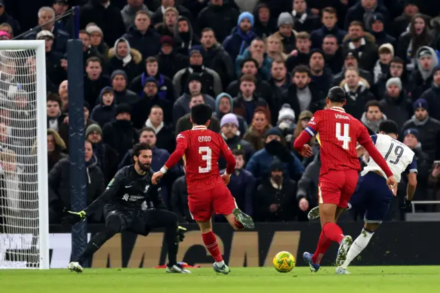 Dominic Solanke of Tottenham Hotspur scores a goal which was later ruled out for offside