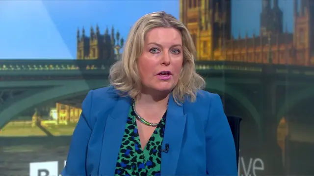 Mims Davies, wearing a blue jacket speaks on the Politics Live programme