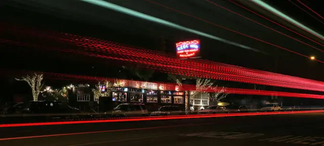 A night view of the Reel Inn taken in 2015