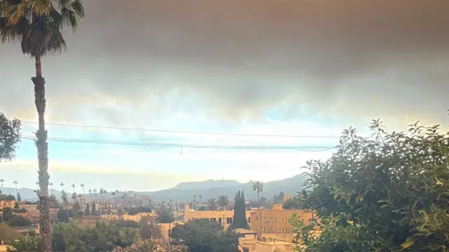 Smoke over the Hollywood Hills.