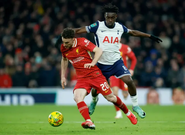 Diogo Jota of Liverpool and Yves Bissouma