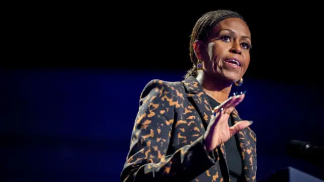 Michelle Obama speaks at a campaign rally for Kamala Harris