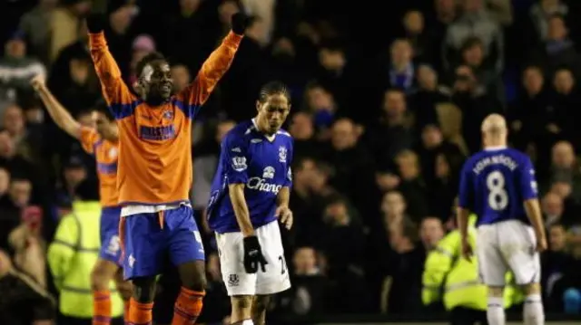 Jean Paul Kalala of Oldham Athletic celebrates at the final whistle