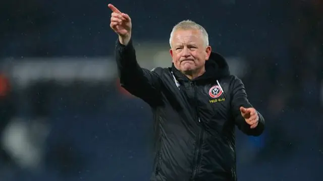 Sheffield United manager Chris Wilder acknowledges the travelling support