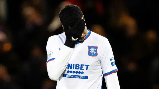 Rangers Hamza Igamane after his side go behind during a William Hill Premiership match between Dundee and Rangers  at The Scot Foam Stadium