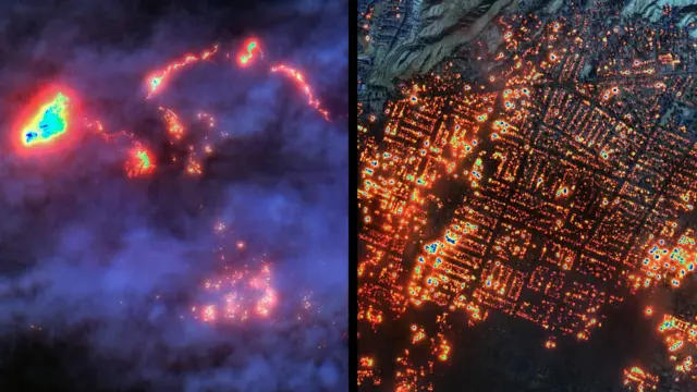 Satellite images show the scale and heat intensity of the fires
