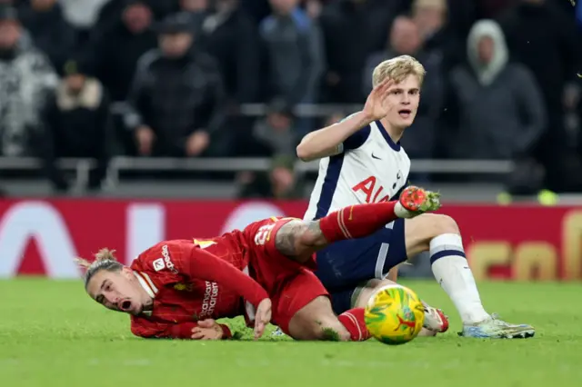 Kostas Tsimikas is fouled by Lucas Bergvall