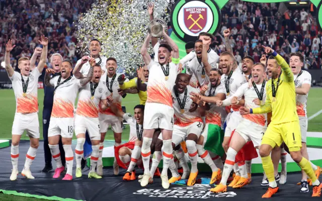 West Ham celebrate winning the Europa Conference League victory in 2023