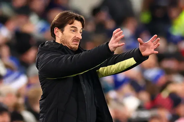 Everton caretaker manager Leighton Baines gestures