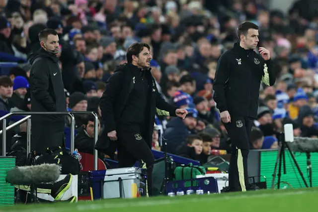 Seamus Coleman and Leighton Baines, Interim Managers of Everton, looks on