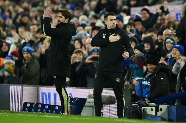 Seamus Coleman and Leighton Baines, Interim Managers of Everton, reacts