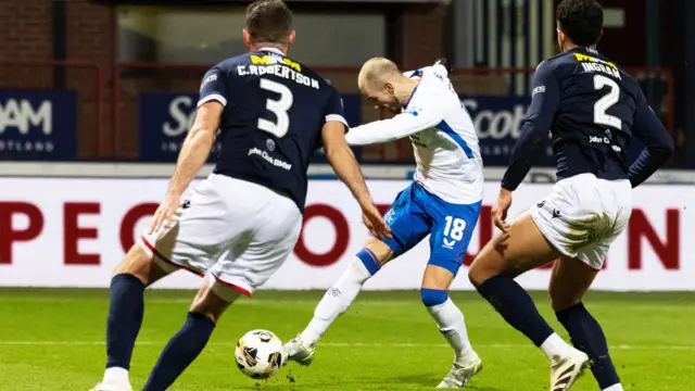 Rangers Vaclav Cerny scores to make it 1-1 during a William Hill Premiership match between Dundee and Rangers  at The Scot Foam Stadium