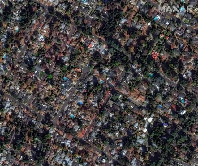 Satellite image of houses in Altadena before the fires