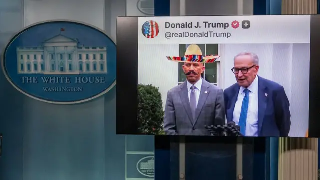 The White House is displaying this AI-generated image of Democratic congressional leaders, which Democrats have derided as racist