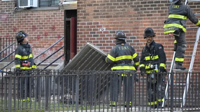 embers of the FDNY and authorities work the scene where a confirmed building collapse transpired at 205 Alexander Avenue in Bronx