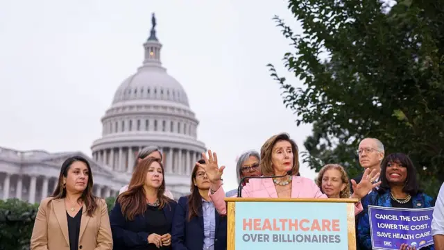 Speaker Emerita Nancy Pelosi (D-CA) speaks at the Health Care Over Billionaires Rally a t the US Capitol on September 30, 2025 in Washington, DC.