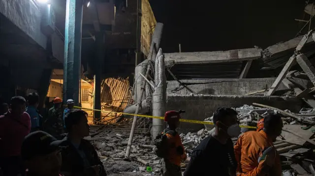Collapsed building in the night time