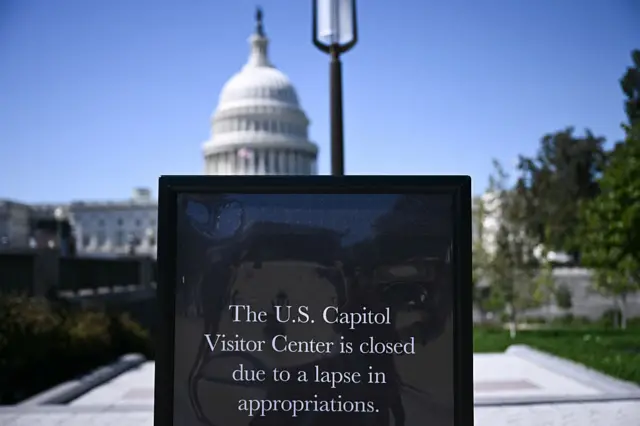 A sign shows that the US Capitol Visitor Centre is closed during the government shutdown