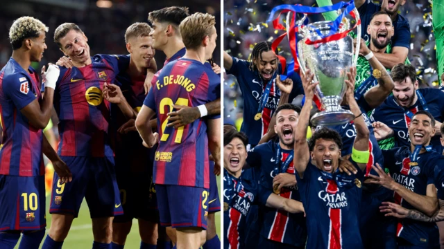 Split graphic: Barcelona and Paris St-Germain