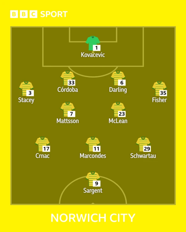 The Norwich team to face West Brom shown in formation
