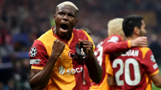 Victor Osimhen celebrates scoring against Liverpool