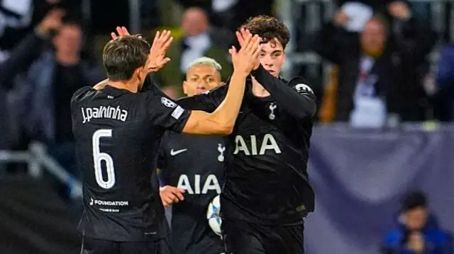 Archie Gray celebrates after Bodo/Glimt score own goal to level