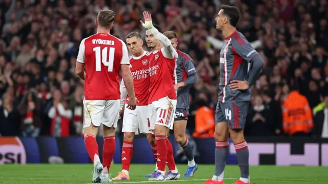 Gabriel Martineli celebrates with team mates